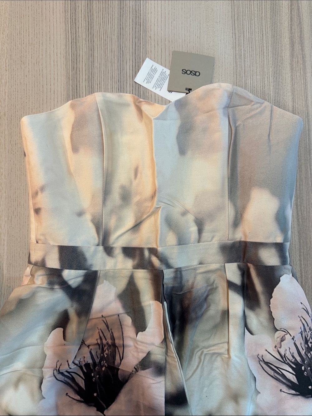 ASOS Strapless Floral Print Jumpsuit in Blush, Cream, Gray and Brown